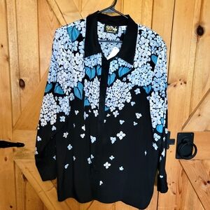 Bob Mackie wearable Art Silk  Floral Button Down Shirt size XL- vintage Nwt